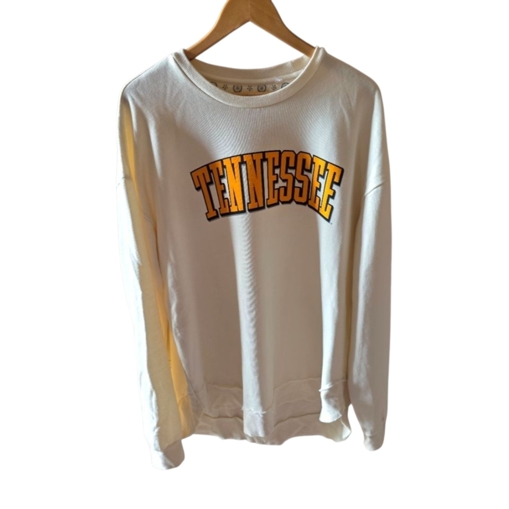 Pressbox University of Tennessee White and Orange Spellout Sweatshirt Size 2XL
